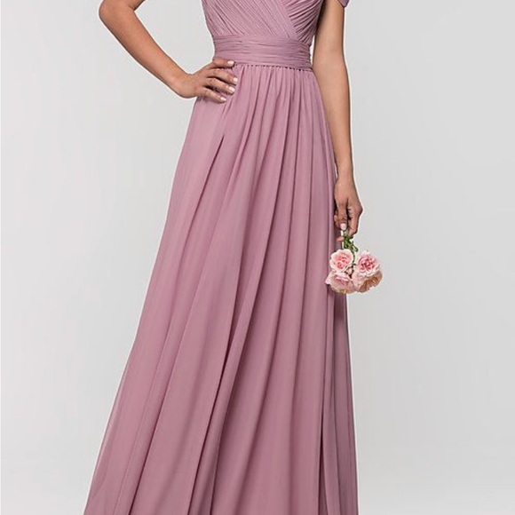 NWOT Kleinfeld Cold-Shoulder Chiffon Mauve Gown, Size 4 - Picture 4 of 11